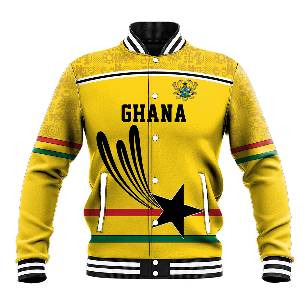 Custom World Football 2026 Ghana Baseball Jacket Black Star Adinkra Heritage Yellow Version