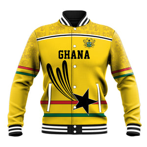 Custom World Football 2026 Ghana Baseball Jacket Black Star Adinkra Heritage Yellow Version