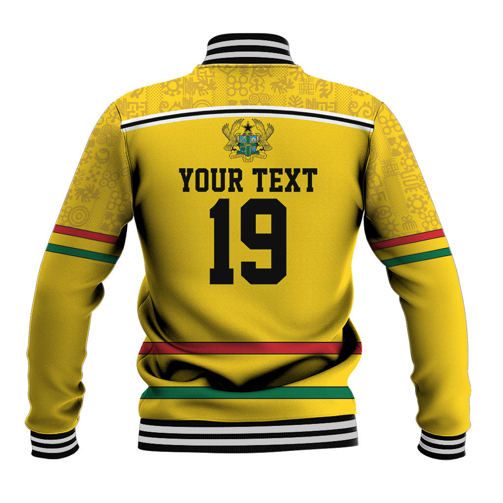 Custom World Football 2026 Ghana Baseball Jacket Black Star Adinkra Heritage Yellow Version