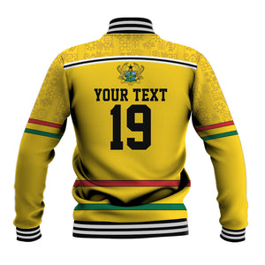 Custom World Football 2026 Ghana Baseball Jacket Black Star Adinkra Heritage Yellow Version
