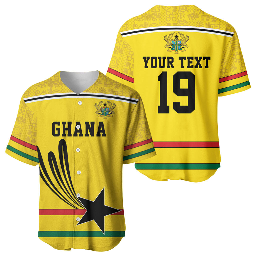 Custom World Football 2026 Ghana Baseball Jersey Black Star Adinkra Heritage Yellow Version