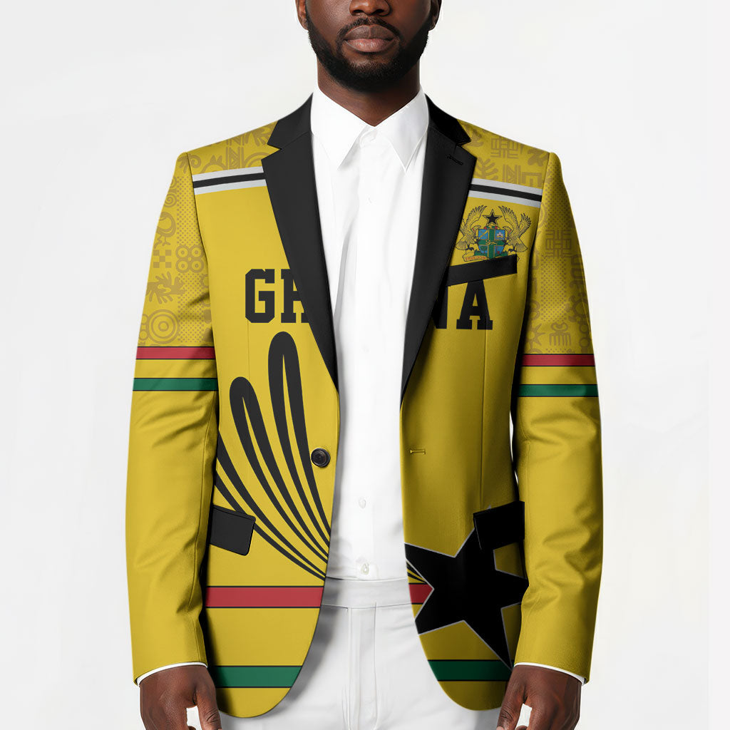 Custom World Football 2026 Ghana Blazer Black Star Adinkra Heritage Yellow Version