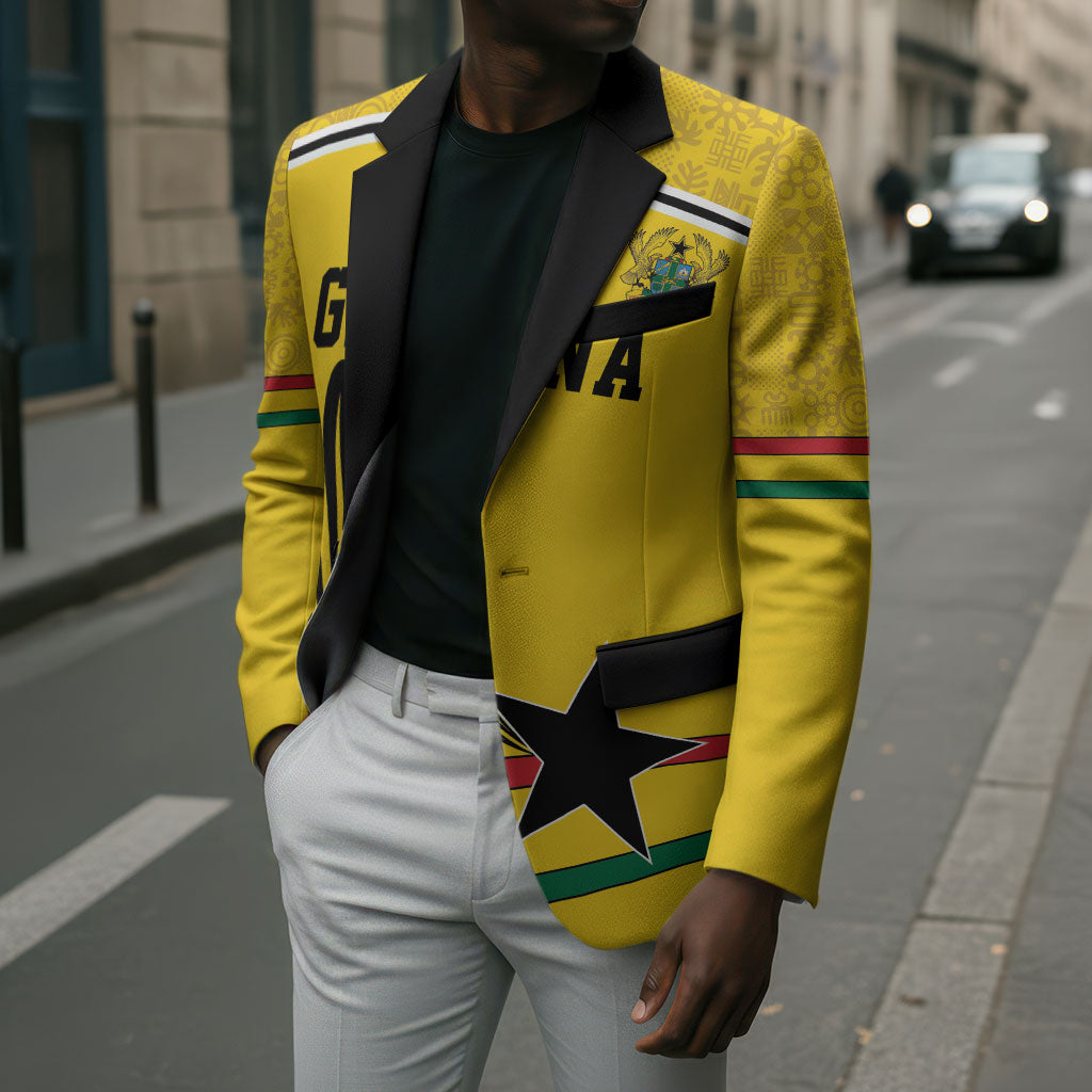 Custom World Football 2026 Ghana Blazer Black Star Adinkra Heritage Yellow Version