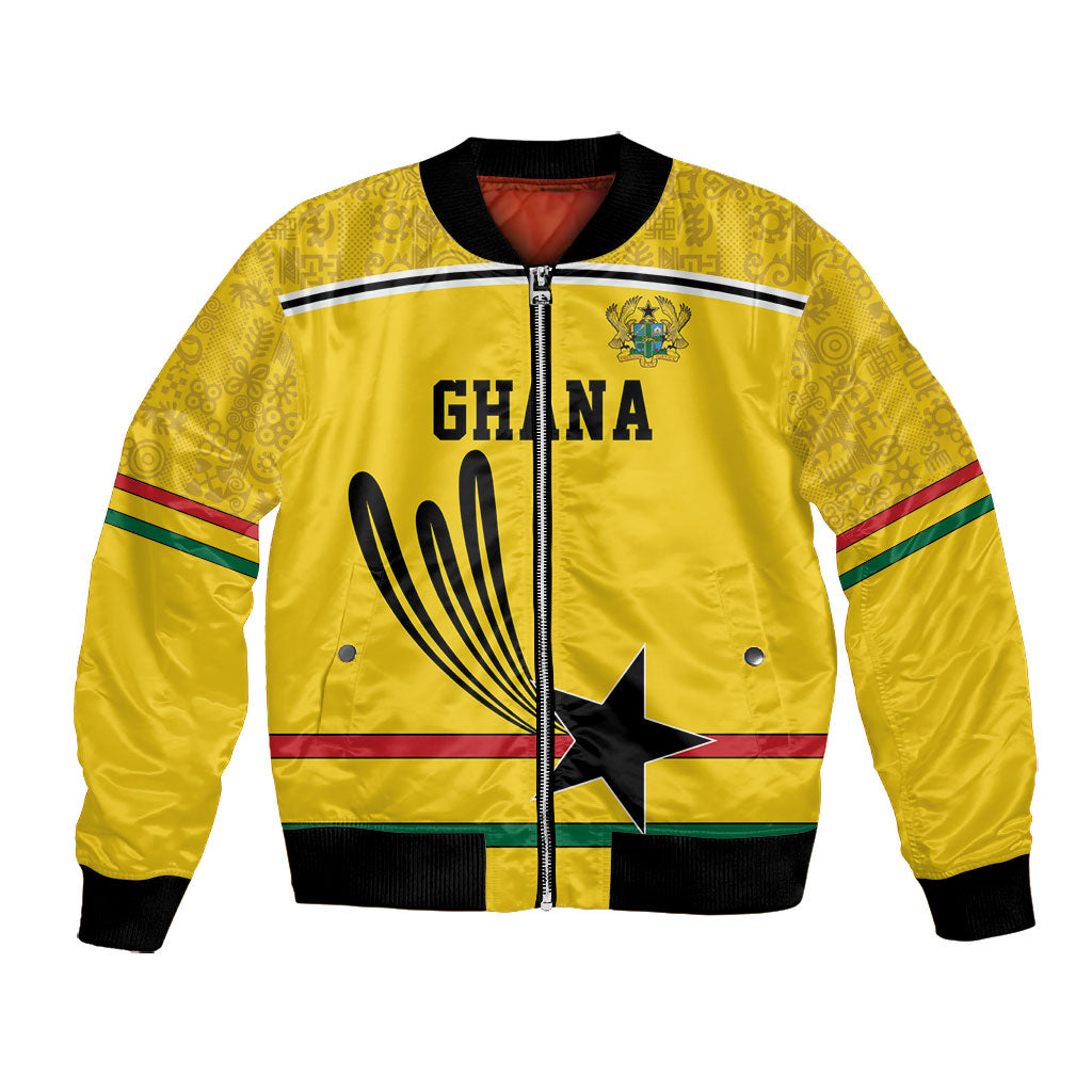 Custom World Football 2026 Ghana Bomber Jacket Black Star Adinkra Heritage Yellow Version