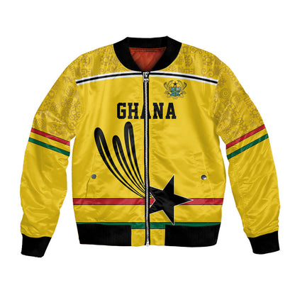 Custom World Football 2026 Ghana Bomber Jacket Black Star Adinkra Heritage Yellow Version