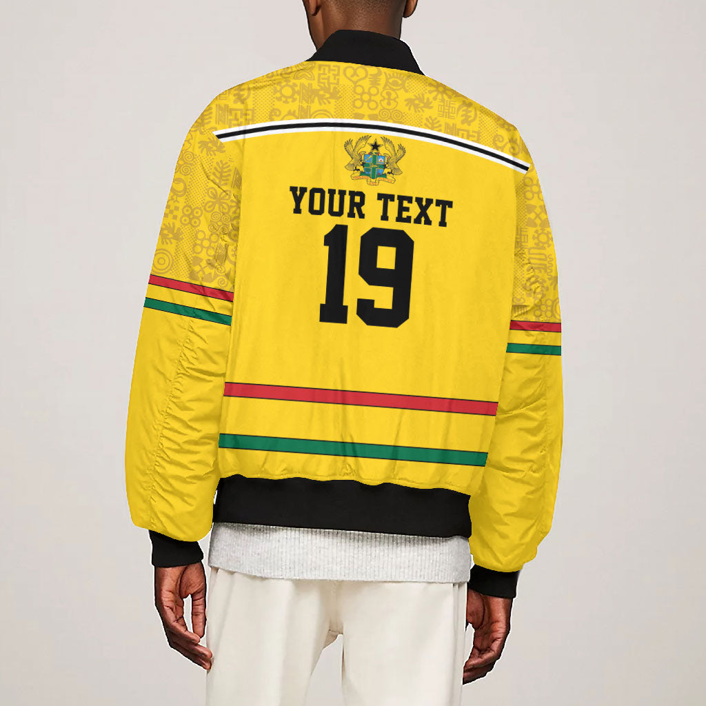 Custom World Football 2026 Ghana Bomber Jacket Black Star Adinkra Heritage Yellow Version