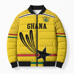 Custom World Football 2026 Ghana Bomber Puffer Jacket Black Star Adinkra Heritage Yellow Version