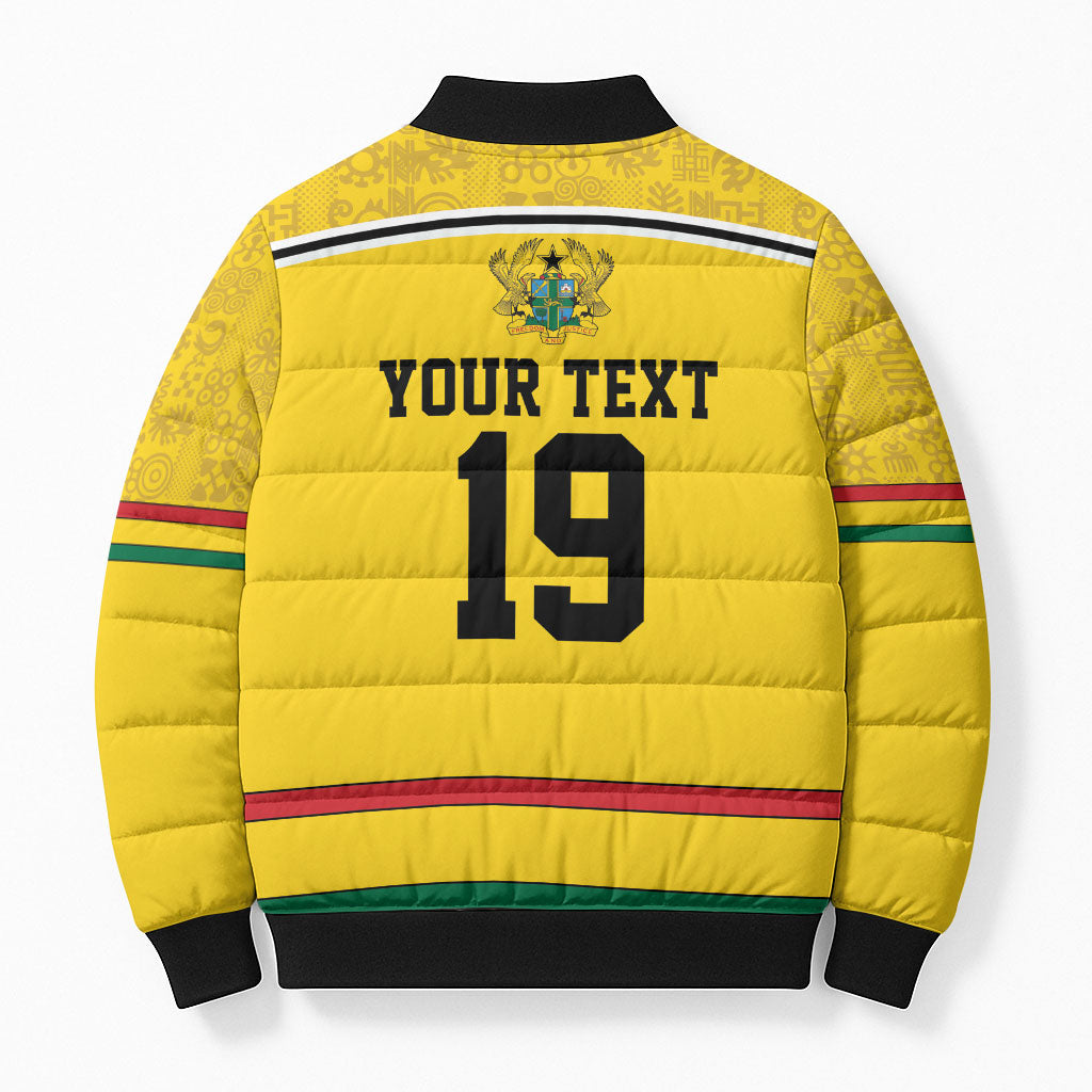 Custom World Football 2026 Ghana Bomber Puffer Jacket Black Star Adinkra Heritage Yellow Version
