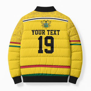 Custom World Football 2026 Ghana Bomber Puffer Jacket Black Star Adinkra Heritage Yellow Version