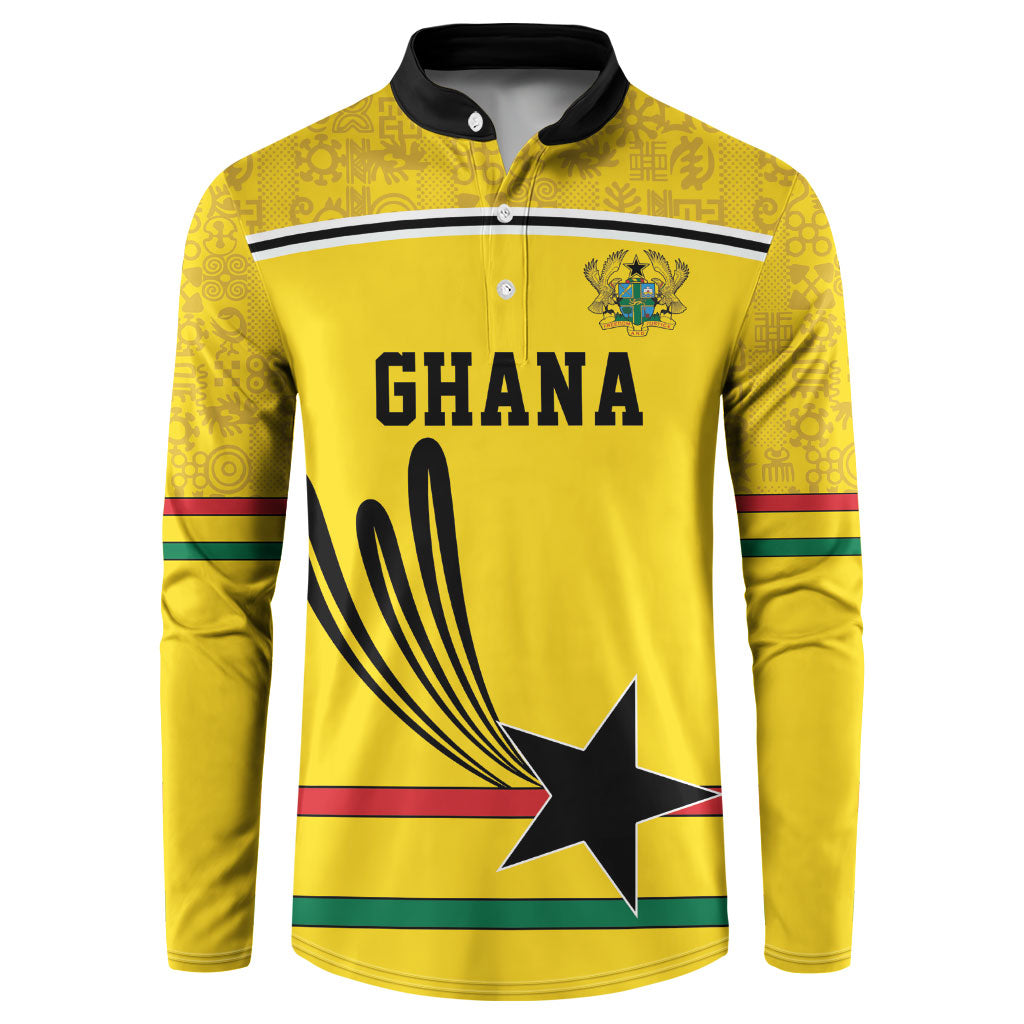 Custom World Football 2026 Ghana Button Sweatshirt Black Star Adinkra Heritage Yellow Version