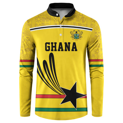 Custom World Football 2026 Ghana Button Sweatshirt Black Star Adinkra Heritage Yellow Version