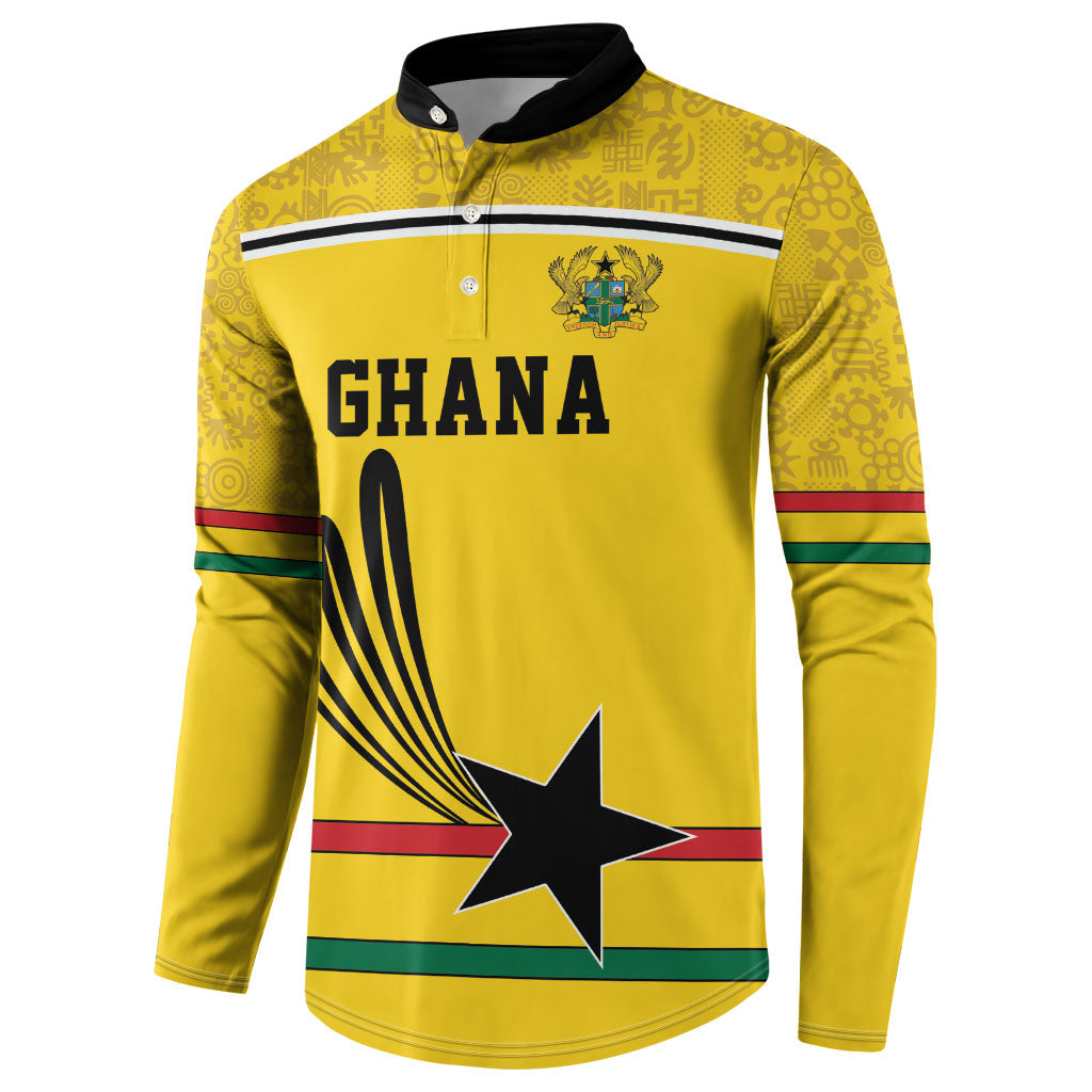 Custom World Football 2026 Ghana Button Sweatshirt Black Star Adinkra Heritage Yellow Version
