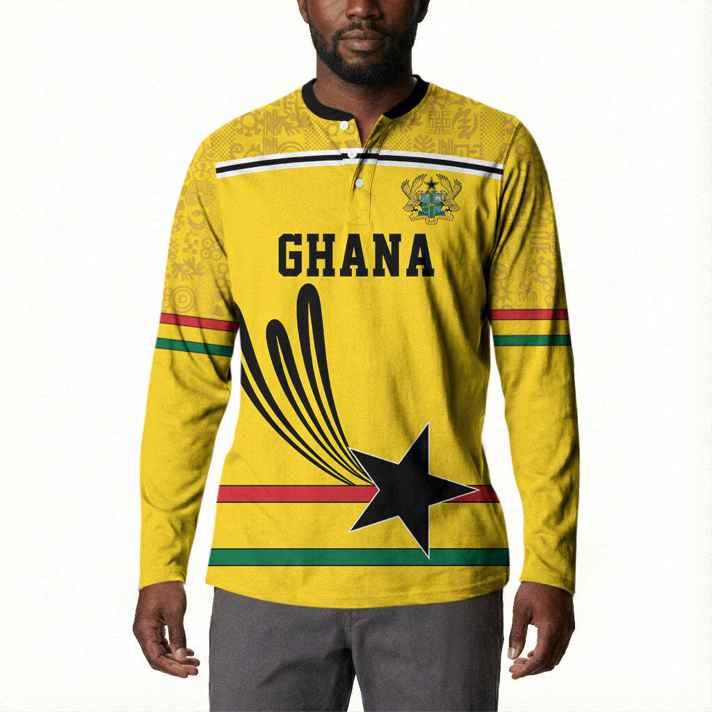 Custom World Football 2026 Ghana Button Sweatshirt Black Star Adinkra Heritage Yellow Version