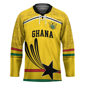 Custom World Football 2026 Ghana Hockey Jersey Black Star Adinkra Heritage Yellow Version