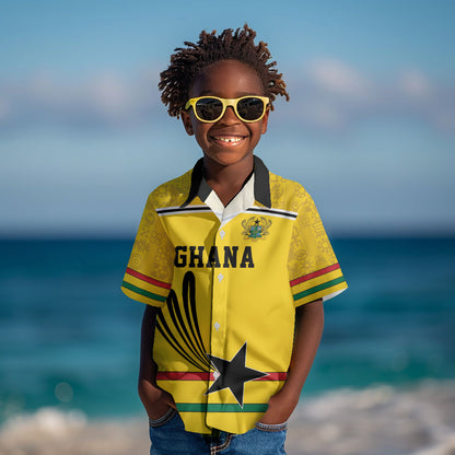 Custom World Football 2026 Ghana Kid Hawaiian Shirt Black Star Adinkra Heritage Yellow Version
