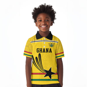 Custom World Football 2026 Ghana Kid Polo Shirt Black Star Adinkra Heritage Yellow Version