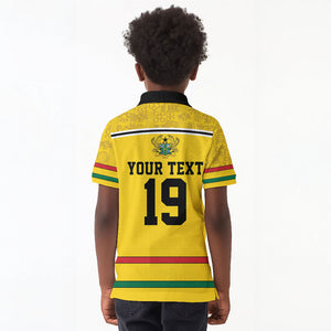 Custom World Football 2026 Ghana Kid Polo Shirt Black Star Adinkra Heritage Yellow Version