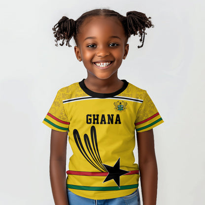 Custom World Football 2026 Ghana Kid T shirt Black Star Adinkra Heritage Yellow Version