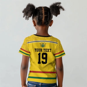 Custom World Football 2026 Ghana Kid T shirt Black Star Adinkra Heritage Yellow Version