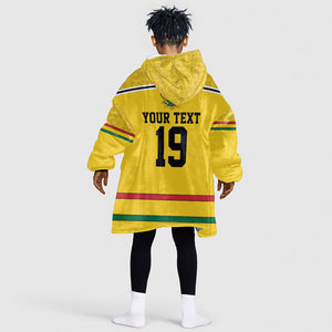 Custom World Football 2026 Ghana Kid Wearable Blanket Hoodie Black Star Adinkra Heritage Yellow Version