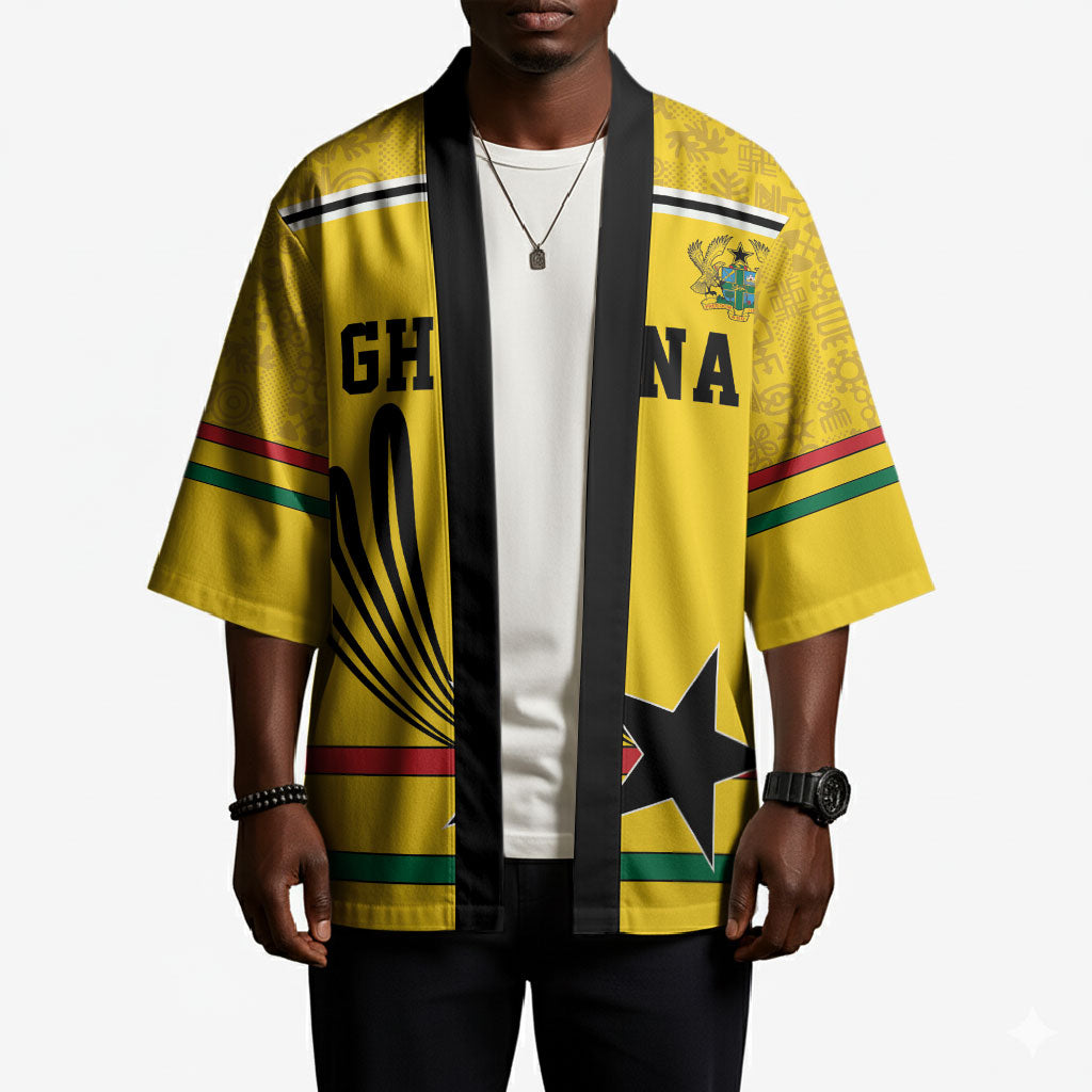 Custom World Football 2026 Ghana Kimono Black Star Adinkra Heritage Yellow Version