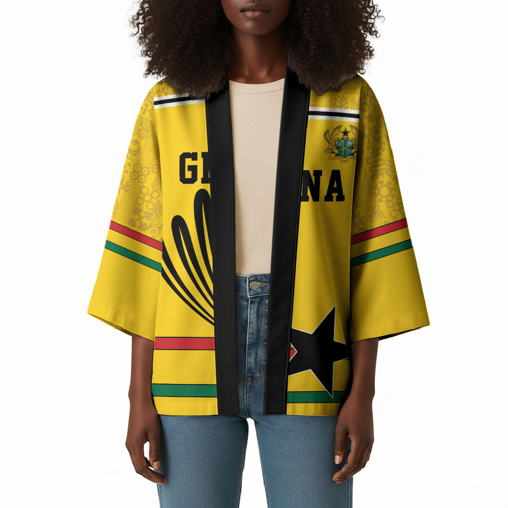 Custom World Football 2026 Ghana Kimono Black Star Adinkra Heritage Yellow Version