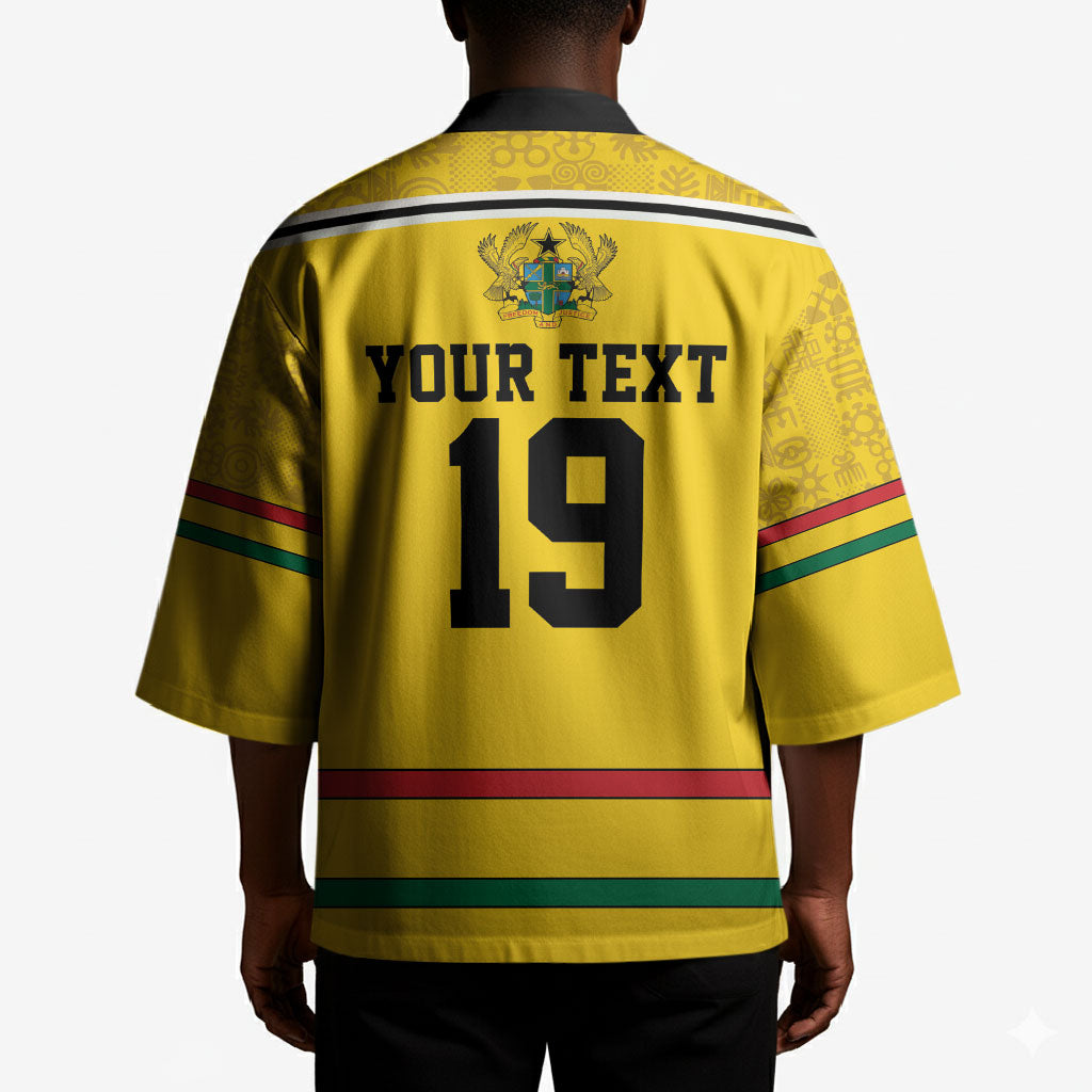 Custom World Football 2026 Ghana Kimono Black Star Adinkra Heritage Yellow Version