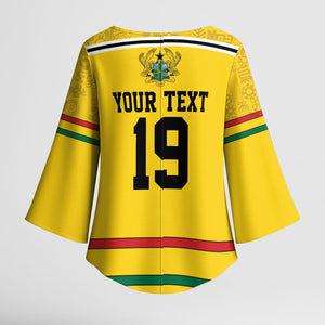 Custom World Football 2026 Ghana Kimono Sleeve Blouse Black Star Adinkra Heritage Yellow Version