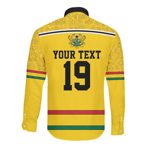 Custom World Football 2026 Ghana Long Sleeve Button Shirt Black Star Adinkra Heritage Yellow Version