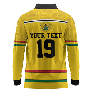 Custom World Football 2026 Ghana Long Sleeve Polo Shirt Black Star Adinkra Heritage Yellow Version