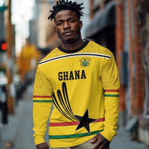 Custom World Football 2026 Ghana Long Sleeve Shirt Black Star Adinkra Heritage Yellow Version