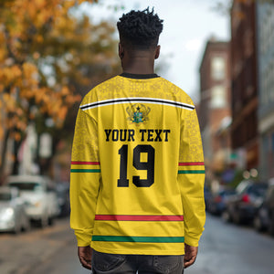Custom World Football 2026 Ghana Long Sleeve Shirt Black Star Adinkra Heritage Yellow Version