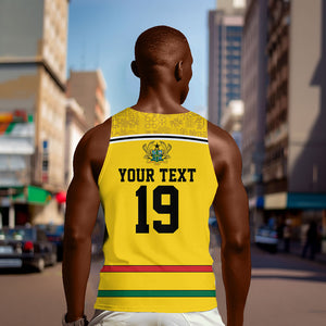 Custom World Football 2026 Ghana Men Tank Top Black Star Adinkra Heritage Yellow Version