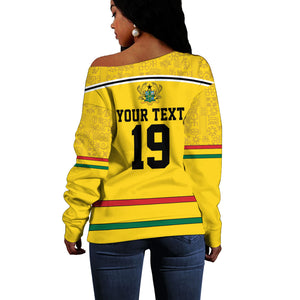 Custom World Football 2026 Ghana Off Shoulder Sweater Black Star Adinkra Heritage Yellow Version