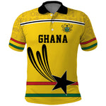 Custom World Football 2026 Ghana Polo Shirt Black Star Adinkra Heritage Yellow Version