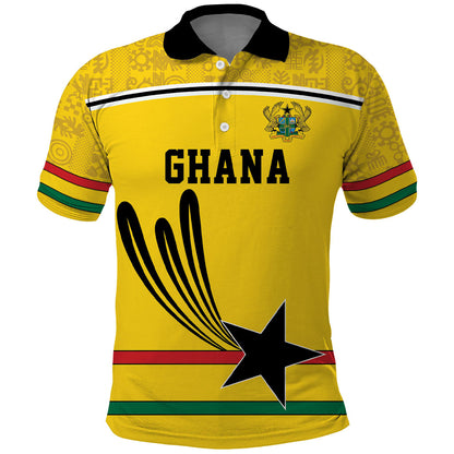 Custom World Football 2026 Ghana Polo Shirt Black Star Adinkra Heritage Yellow Version