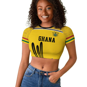 Custom World Football 2026 Ghana Raglan Cropped T shirt Black Star Adinkra Heritage Yellow Version