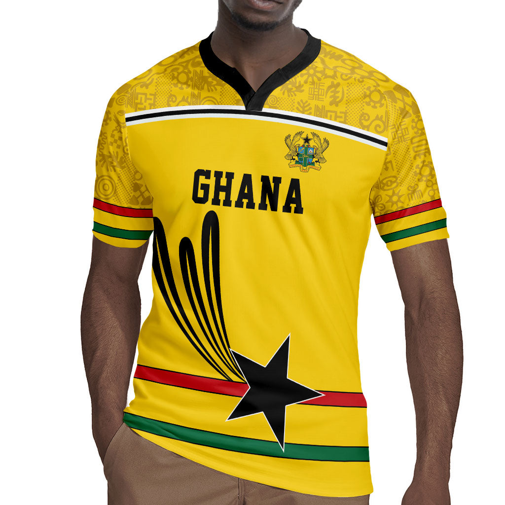 Custom World Football 2026 Ghana Rugby Jersey Black Star Adinkra Heritage Yellow Version