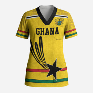 Custom World Football 2026 Ghana Scrub Top Black Star Adinkra Heritage Yellow Version