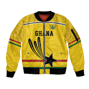 Custom World Football 2026 Ghana Sleeve Zip Bomber Jacket Black Star Adinkra Heritage Yellow Version