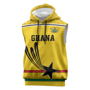 Custom World Football 2026 Ghana Sleeveless Hoodie Black Star Adinkra Heritage Yellow Version