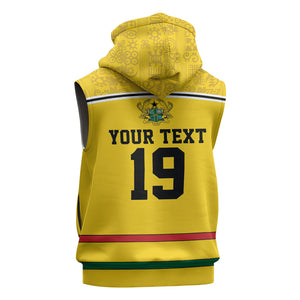 Custom World Football 2026 Ghana Sleeveless Hoodie Black Star Adinkra Heritage Yellow Version