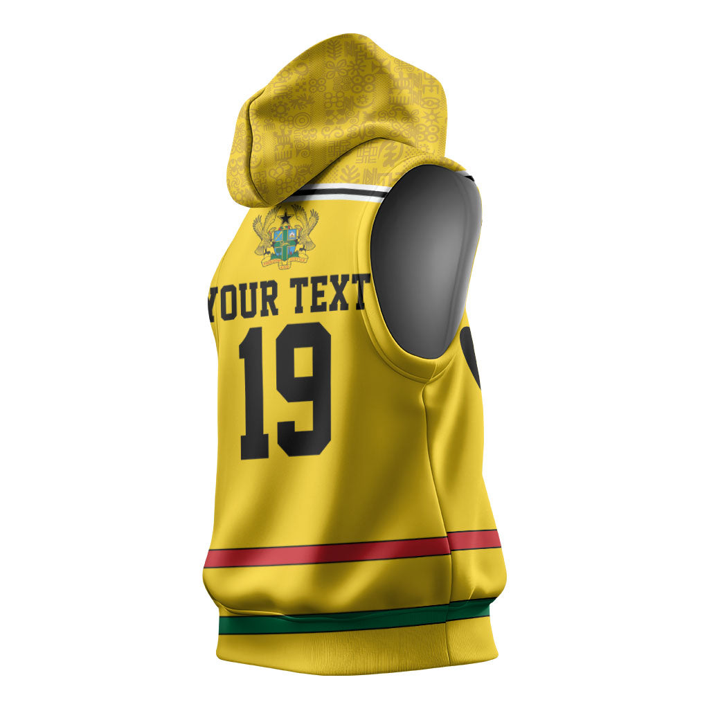 Custom World Football 2026 Ghana Sleeveless Hoodie Black Star Adinkra Heritage Yellow Version