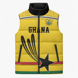 Custom World Football 2026 Ghana Sleeveless Puffer Jacket Black Star Adinkra Heritage Yellow Version