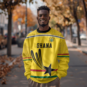 Custom World Football 2026 Ghana Sweatshirt Black Star Adinkra Heritage Yellow Version