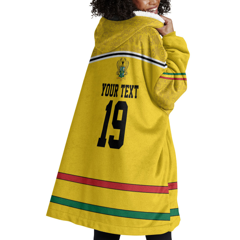 Custom World Football 2026 Ghana Wearable Blanket Hoodie Black Star Adinkra Heritage Yellow Version