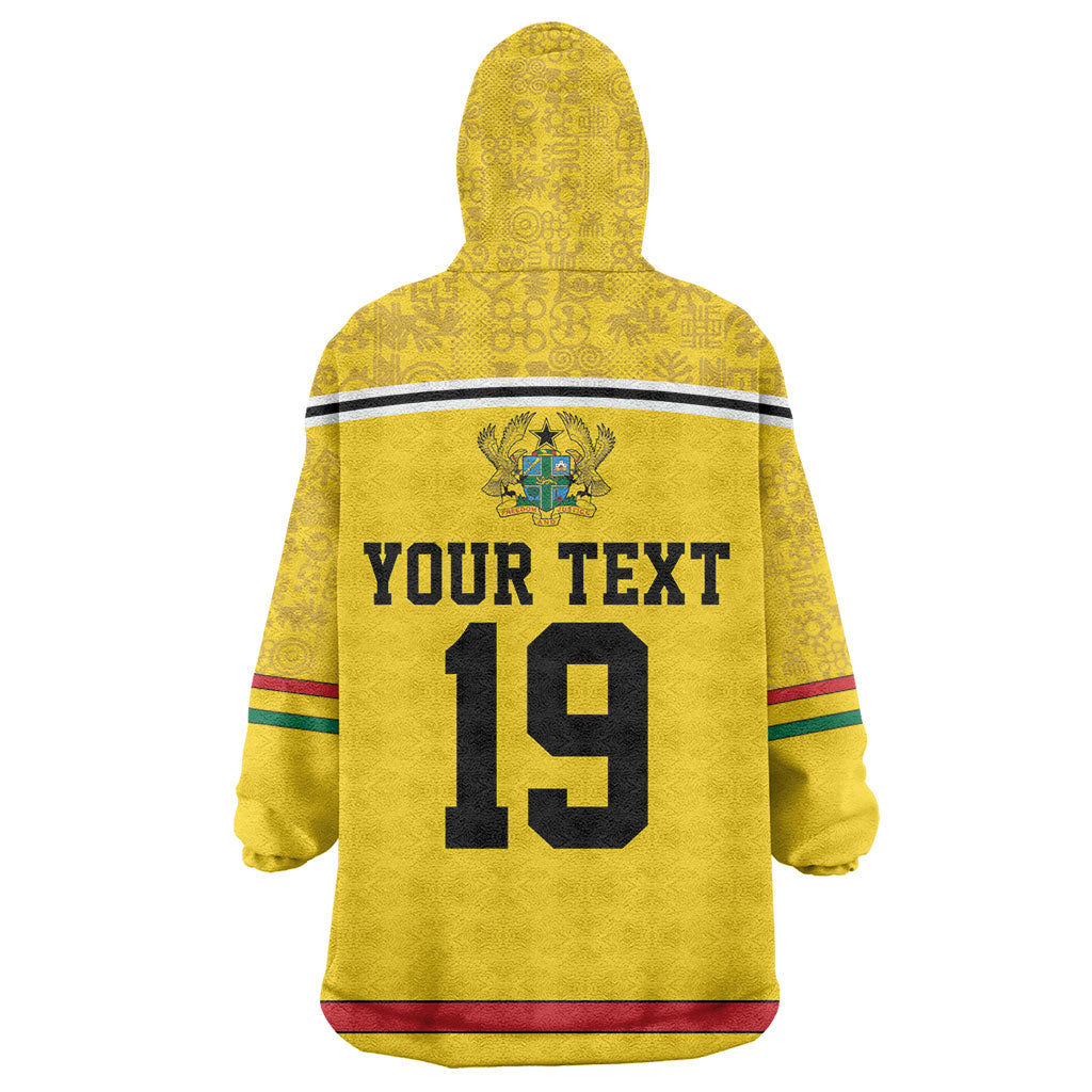 Custom World Football 2026 Ghana Wearable Blanket Hoodie Black Star Adinkra Heritage Yellow Version