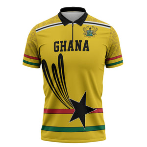 Custom World Football 2026 Ghana Zipper Polo Shirt Black Star Adinkra Heritage Yellow Version