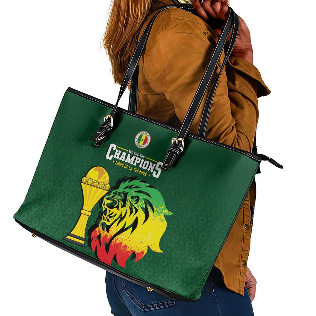 Senegal Football Champions Leather Tote Bag Lions of Teranga Rise