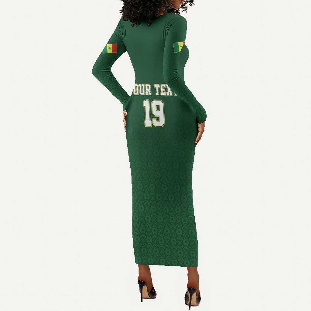 Senegal Football Champions Custom Long Sleeve Bodycon Dress Lions of Teranga Rise